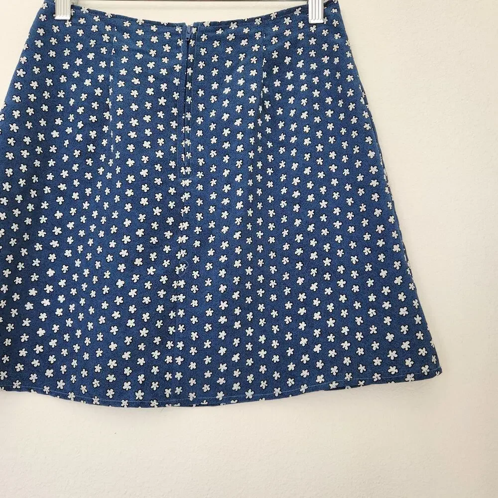 Vintage 90s Ultra Pink Blue Daisy Floral A-Line Mini Skirt XS - Picture 8 of 9